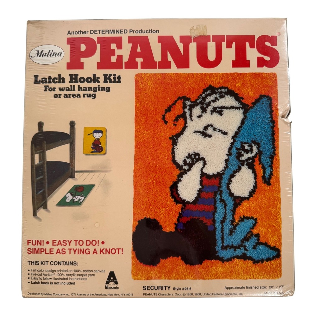 Vtg Peanuts Linus Security Blanket Latch Hook Rug Kit Malina 20x27 Style 26-6